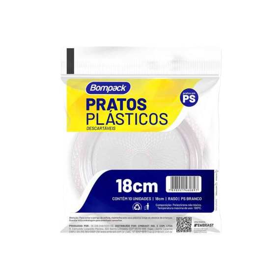Prato Descartável Bompack 18cm 10UN - PT